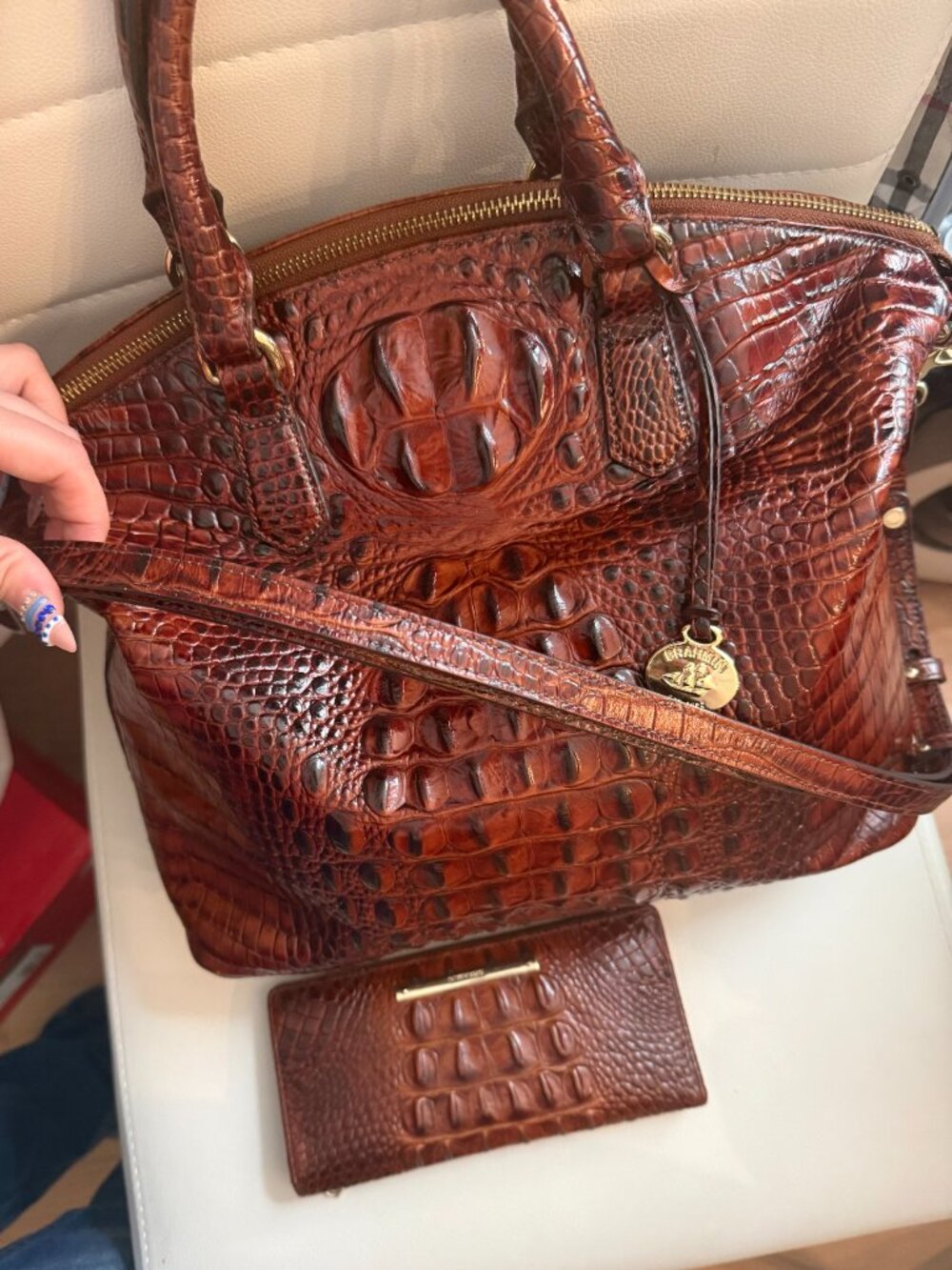 Brahmin Duxbury Chianti Red Melbourne Croc Embossed Leather Bag w/ Wallet